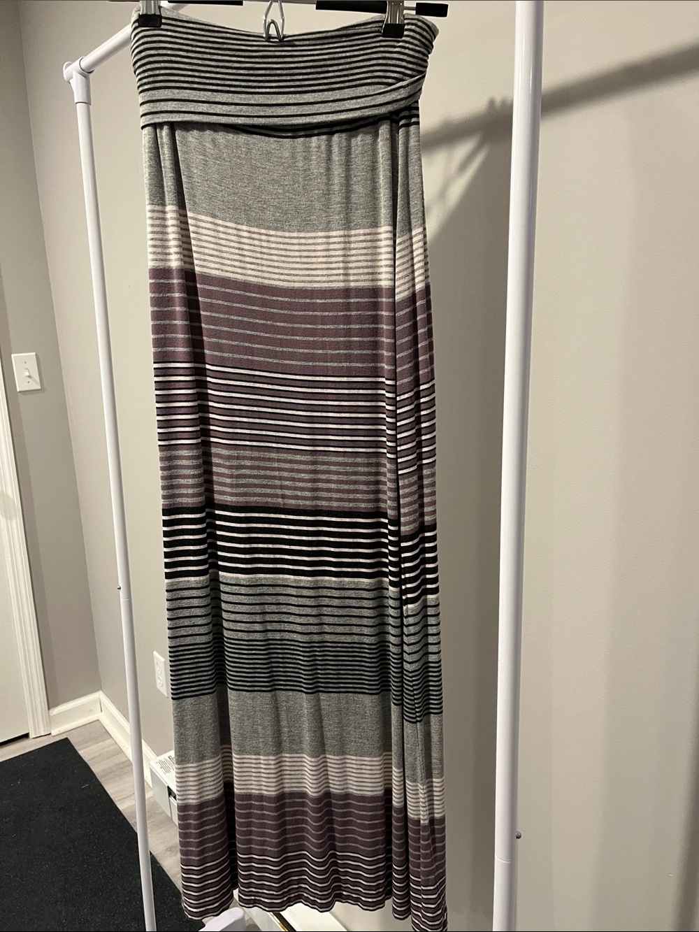 Max Studio Striped Maxi Skirt in Gray and Mauve